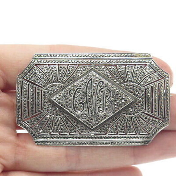 925 Sterling Silver Antique Art Deco Real Marcasite 